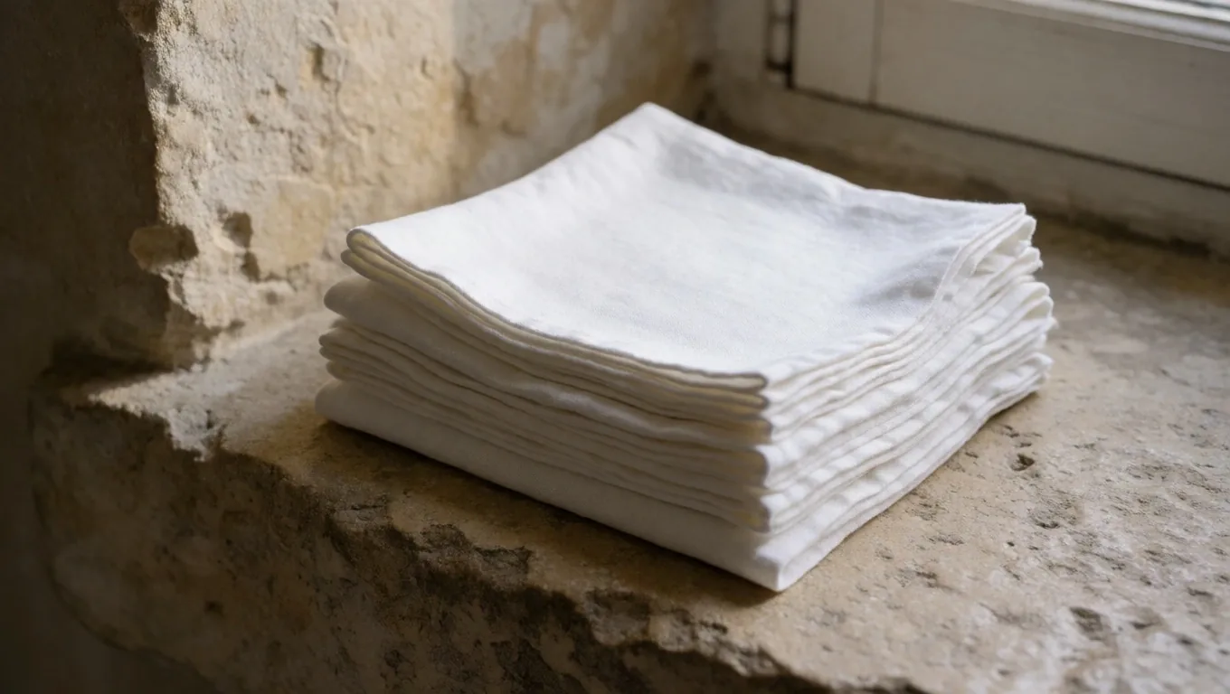 Linge propre et flacon d'entretien sur pierre, Nantes