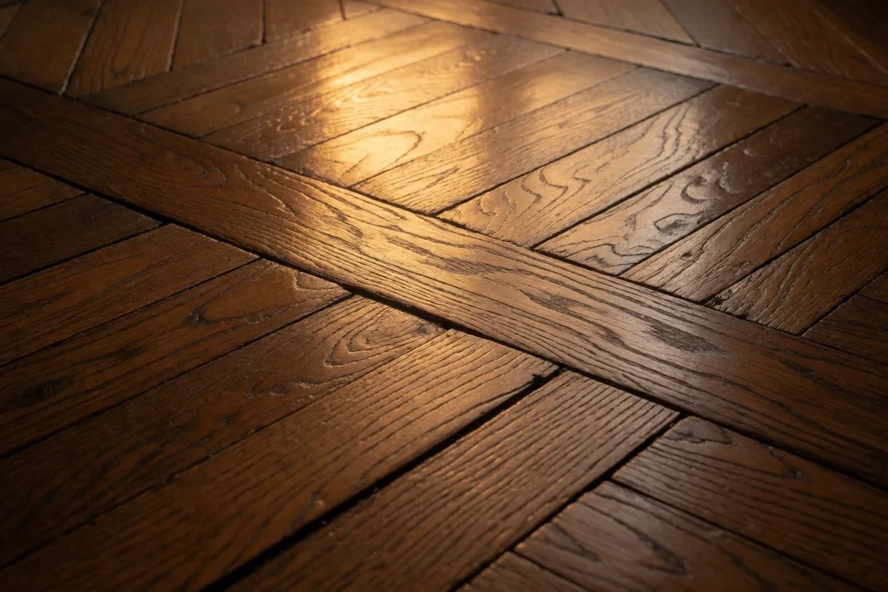 Parquet en bois restauré, lumière naturelle, Nantes