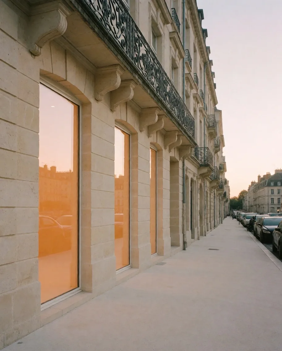 Rue rénovée à Nantes au coucher du soleil