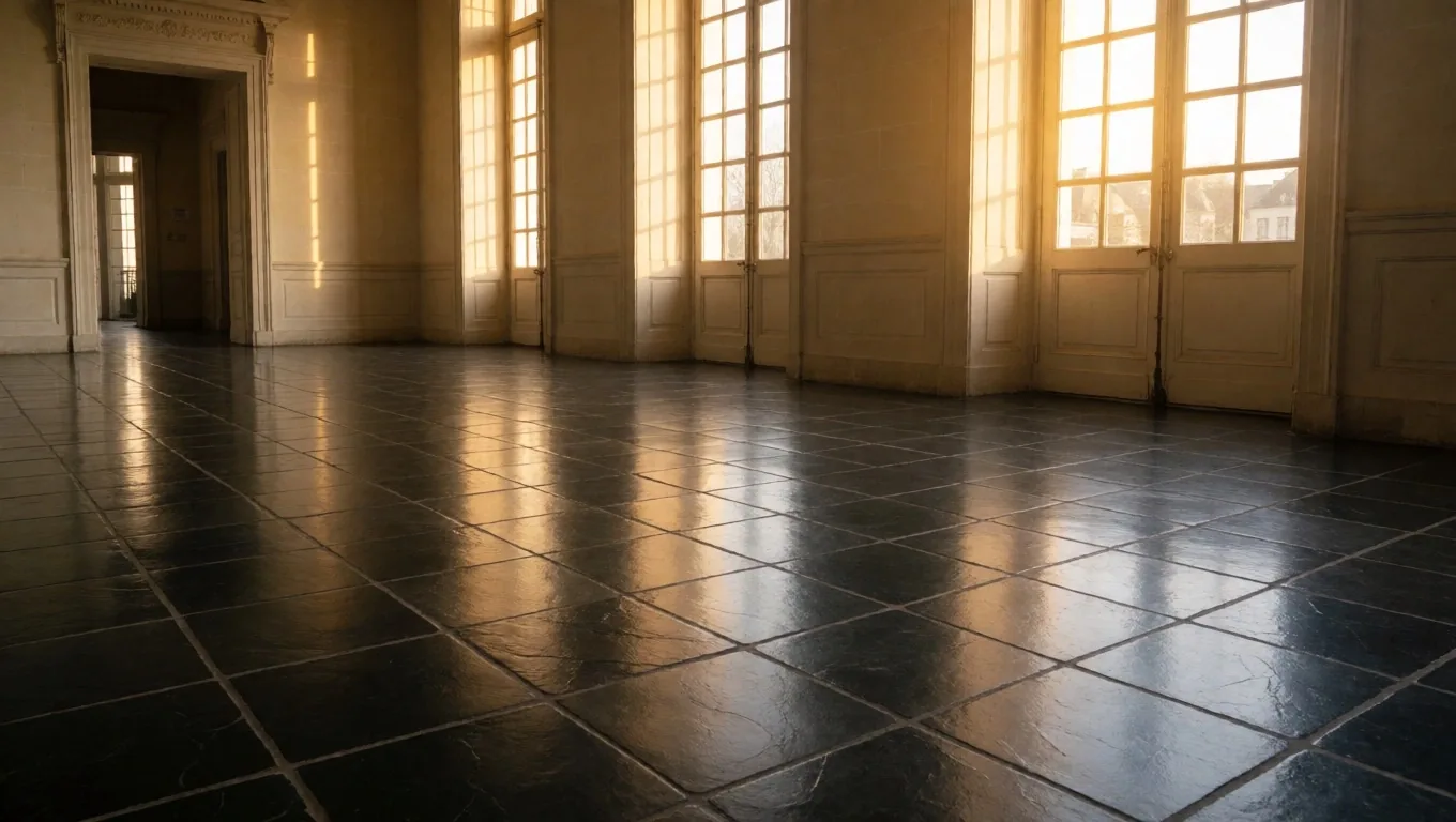 Surface en pierre nettoyée éclairée par la lumière dorée